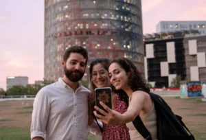 Young people outside the Mirador tower Glòries - Black Friday