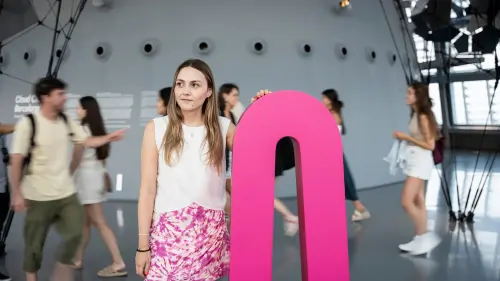 Young woman at Mirador torre Glòries the essential visit in barcelona