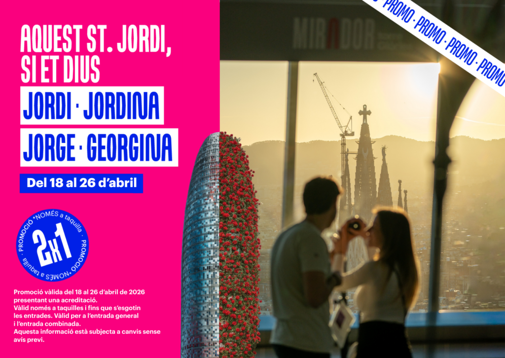 Celebra la Diada de Sant Jordi al Mirador Torre Glòries, amb una perspectiva única de la Sagrada Família